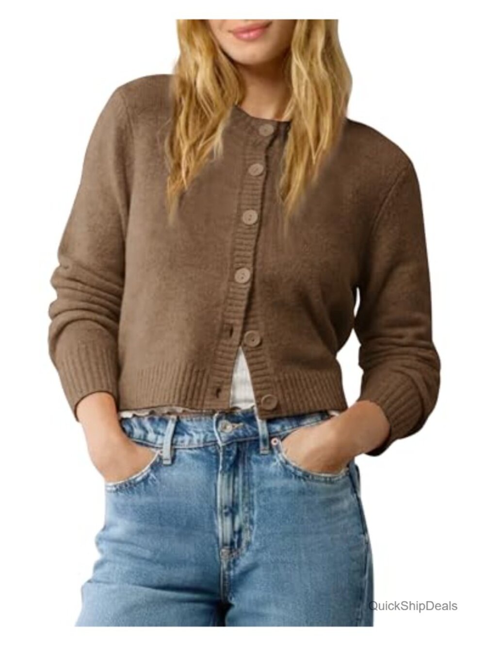 Women's Cropped Cardigan Sweater Lightweight Button Front Long Sleeve
